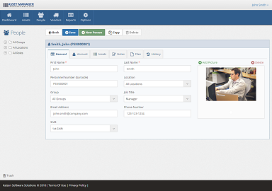 The General tab on the Personnel form is the default view which appears when opening a personnel record.